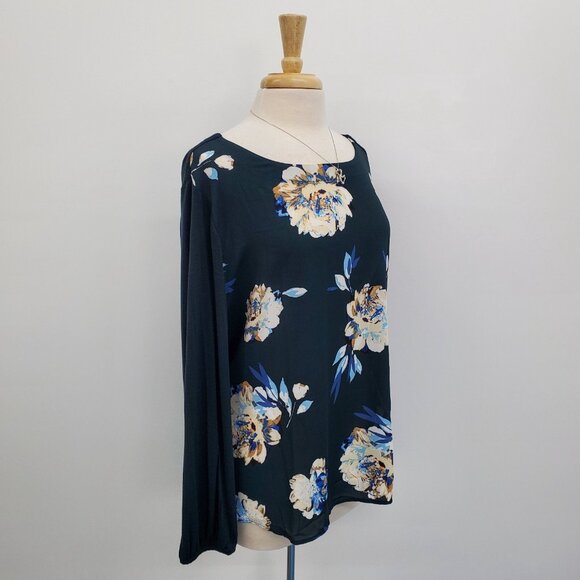 Maurices Chiffon Blouse Womens Size 2XL Teal Floral Long Sleeve Boho Fairy NWT - Picture 2 of 15